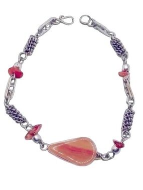 Vintage Agate Wire Silver Tone Mexican Artisan Bracelet